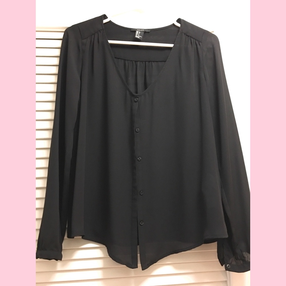 Workwear Black Chiffon like Button down blouse